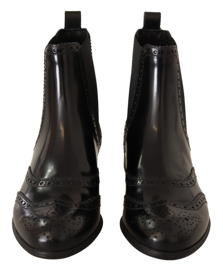 Women’s Dolce &amp; Gabbana Black Leather Ankle High Flat Boots Shoes