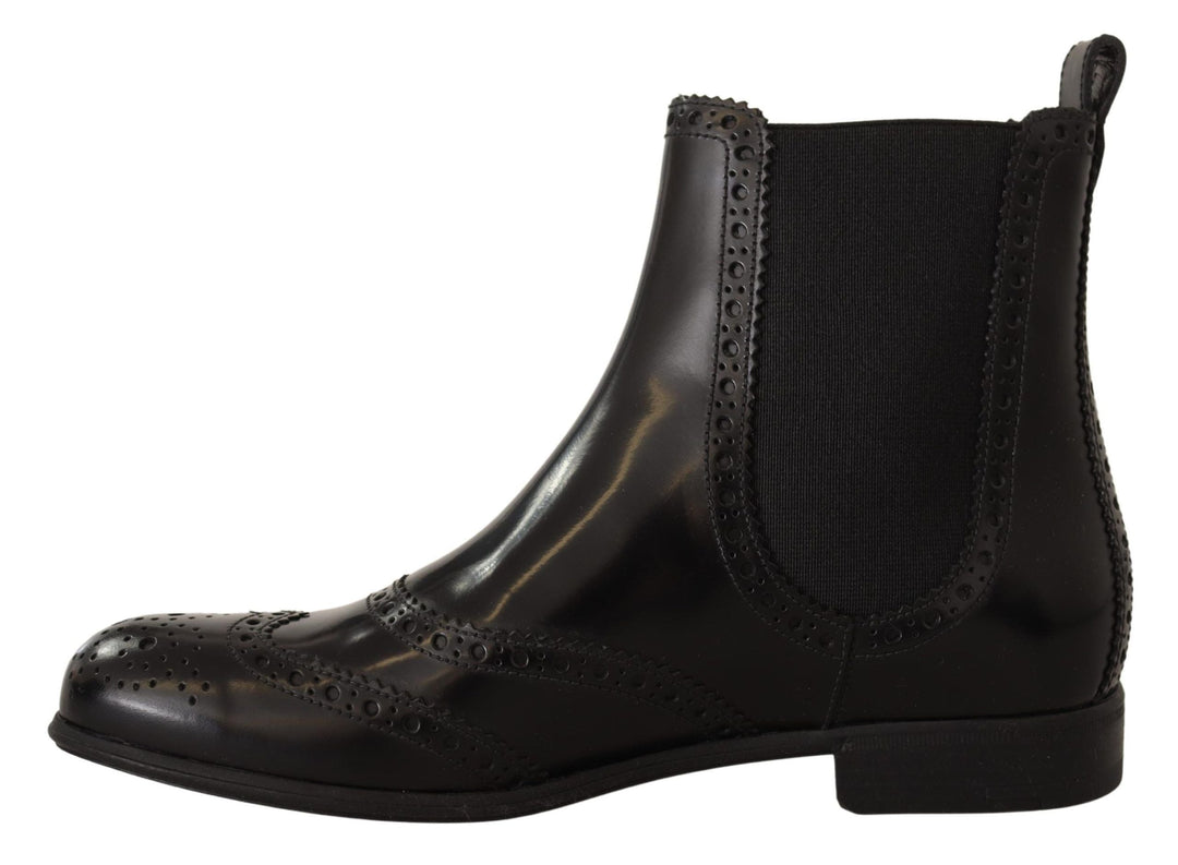 Women’s Dolce &amp; Gabbana Black Leather Ankle High Flat Boots Shoes