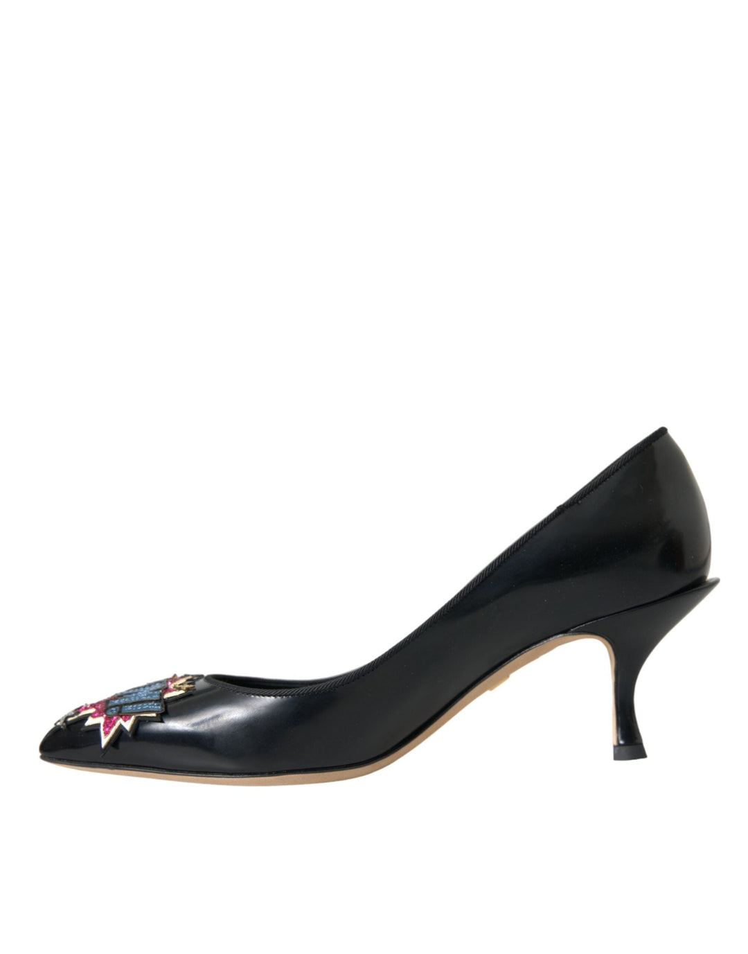 Women’s Dolce &amp; Gabbana Black Leather Boom Patch Heels Pumps Shoes