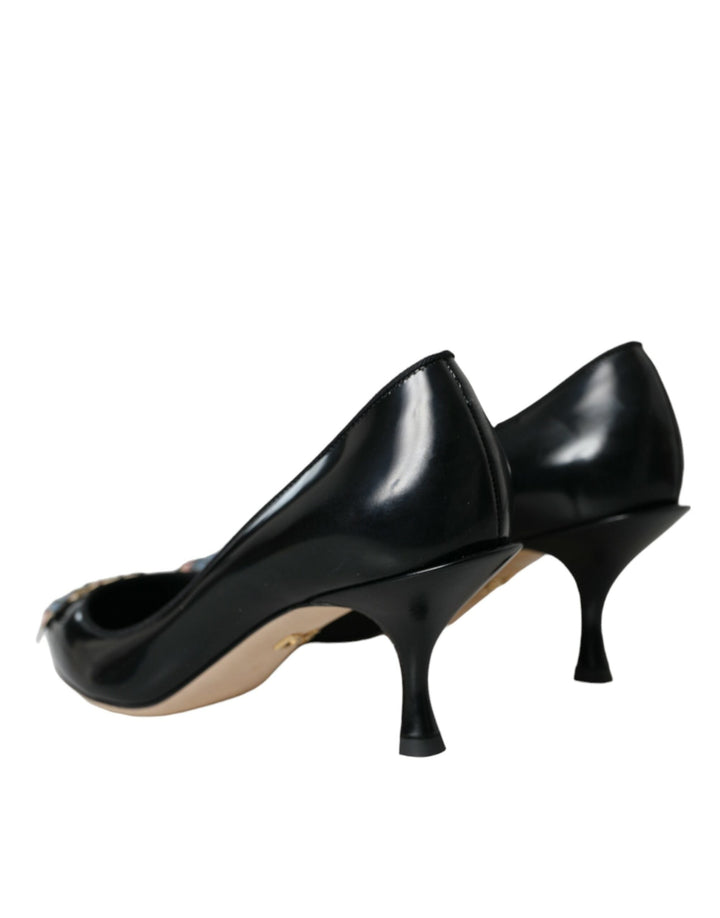 Women’s Dolce &amp; Gabbana Black Leather Boom Patch Heels Pumps Shoes