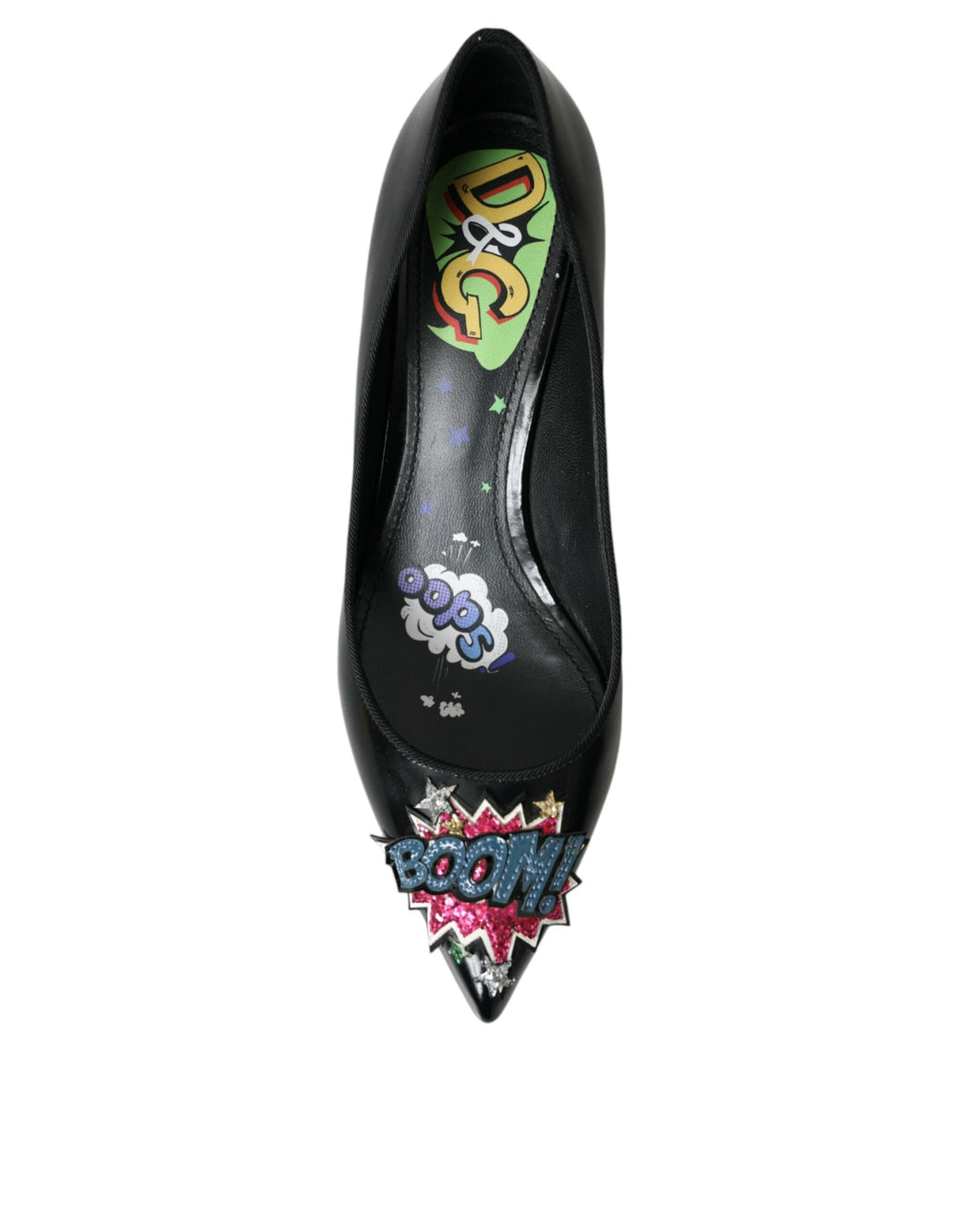 Women’s Dolce &amp; Gabbana Black Leather Boom Patch Heels Pumps Shoes