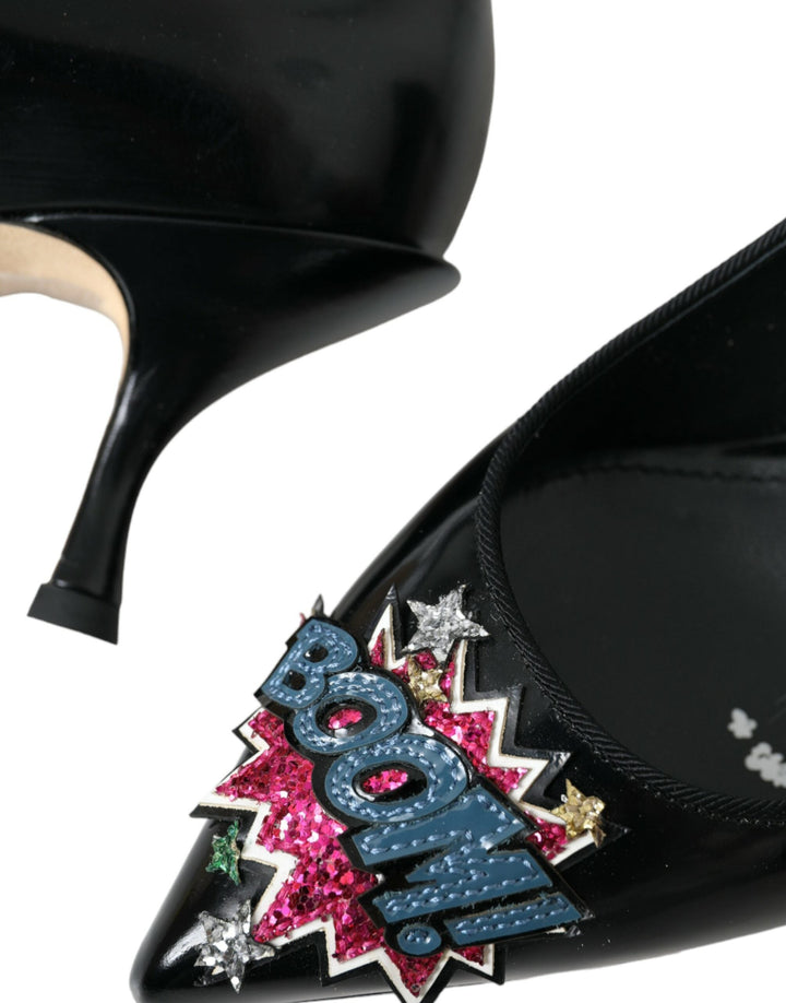 Women’s Dolce &amp; Gabbana Black Leather Boom Patch Heels Pumps Shoes