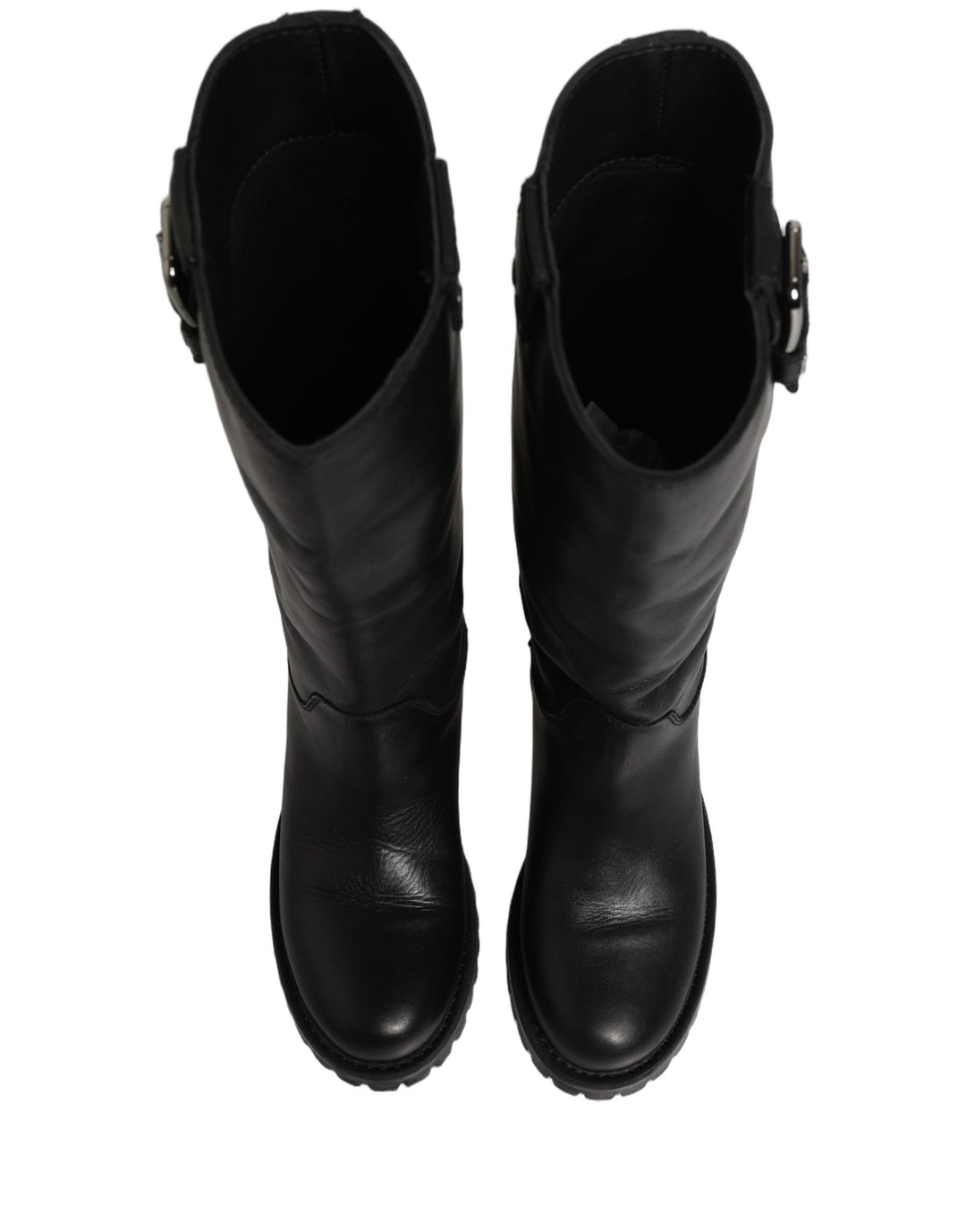 Women’s Dolce &amp; Gabbana Black Leather Buckle Detail Mid Calf Boots Shoes