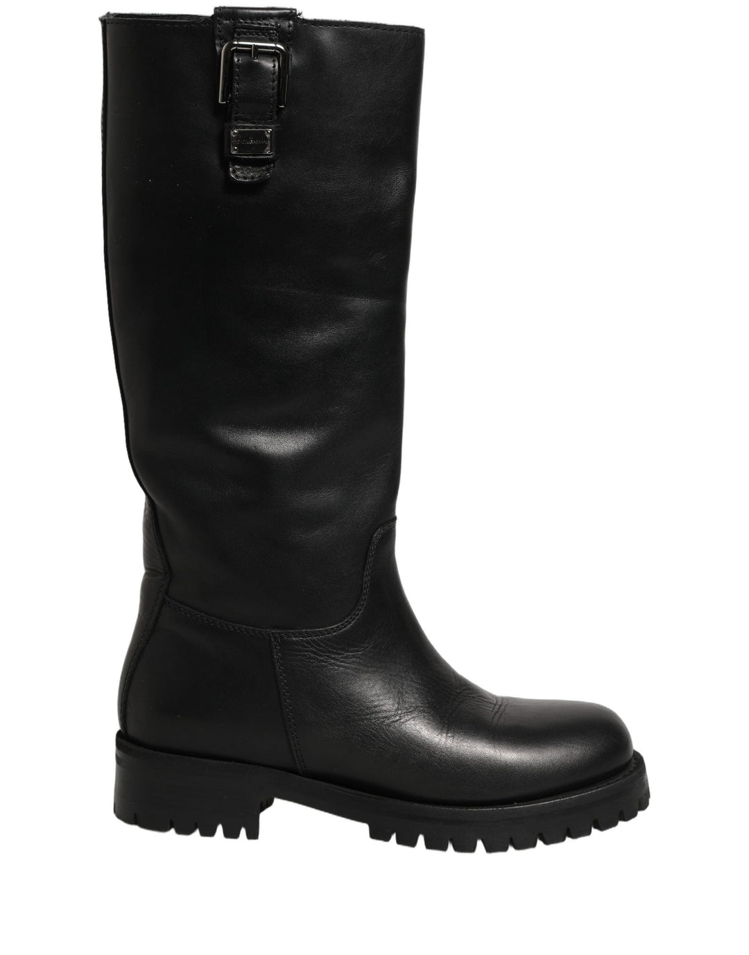 Women’s Dolce &amp; Gabbana Black Leather Buckle Detail Mid Calf Boots Shoes