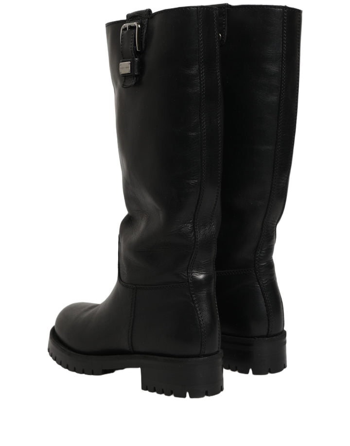 Women’s Dolce &amp; Gabbana Black Leather Buckle Detail Mid Calf Boots Shoes