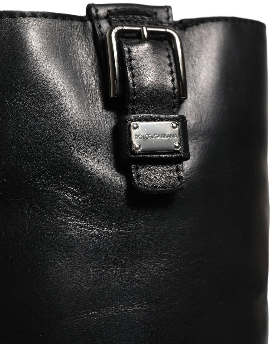 Women’s Dolce & Gabbana Black Leather Buckle Detail Mid Calf Boots Shoes
