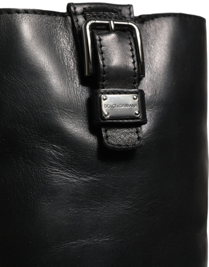 Women’s Dolce &amp; Gabbana Black Leather Buckle Detail Mid Calf Boots Shoes