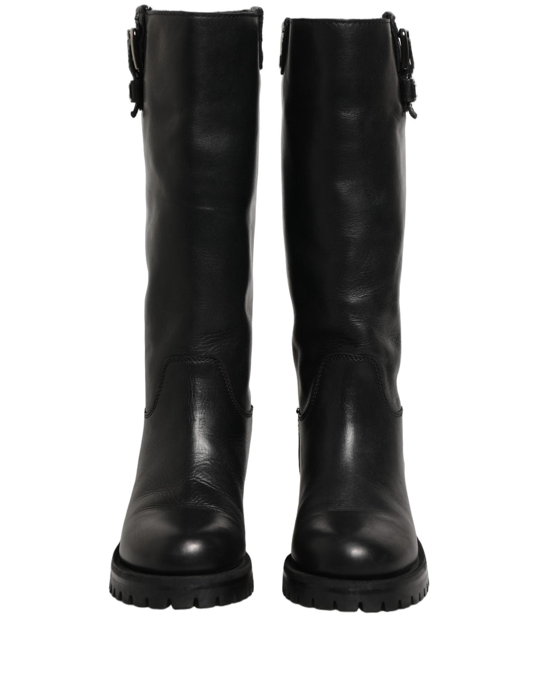 Women’s Dolce &amp; Gabbana Black Leather Buckle Detail Mid Calf Boots Shoes