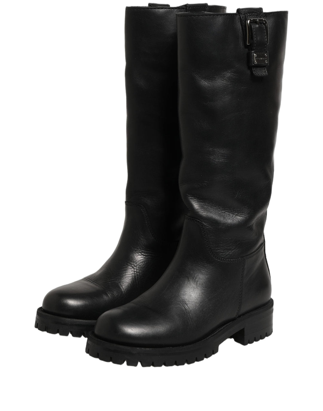 Women’s Dolce &amp; Gabbana Black Leather Buckle Detail Mid Calf Boots Shoes