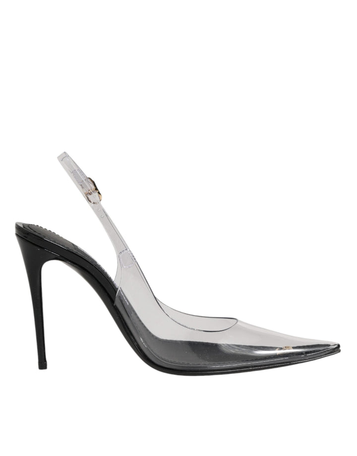 Women’s Dolce &amp; Gabbana Black Leather Clear Pvc Slingback Pumps Shoes