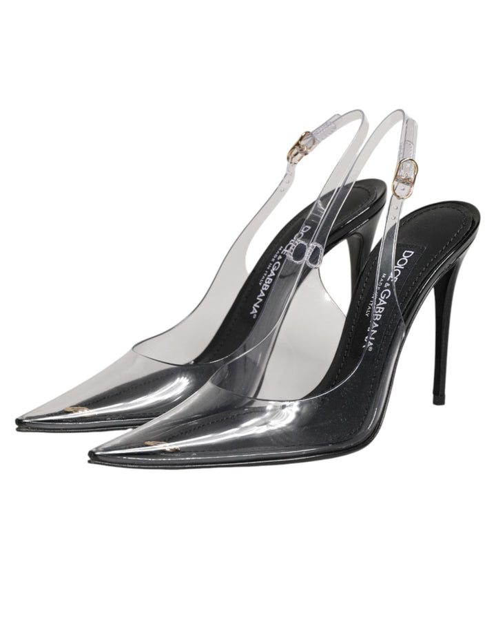 Women’s Dolce &amp; Gabbana Black Leather Clear Pvc Slingback Pumps Shoes
