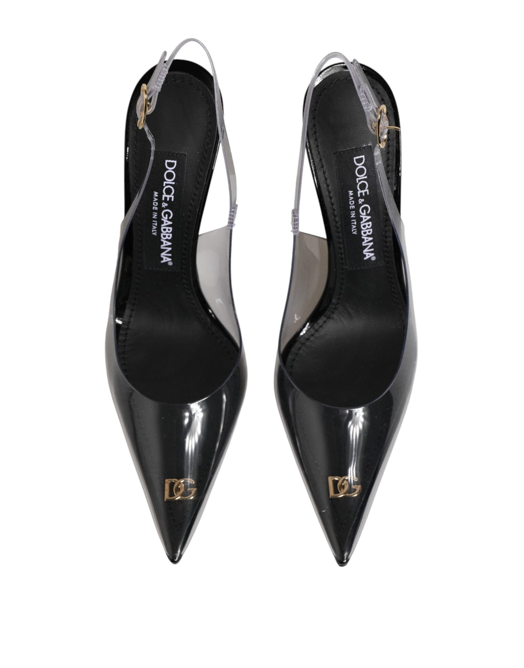 Women’s Dolce &amp; Gabbana Black Leather Clear Pvc Slingback Pumps Shoes