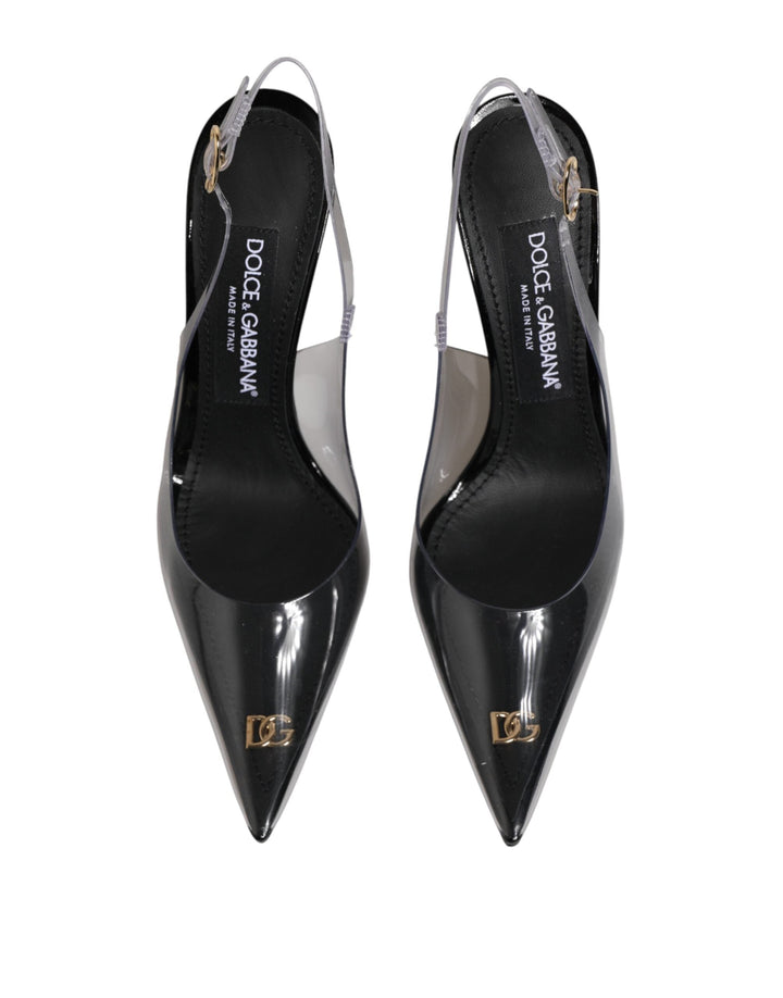 Women’s Dolce &amp; Gabbana Black Leather Clear Pvc Slingback Pumps Shoes