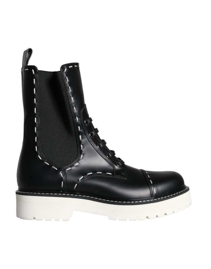 Women’s Dolce &amp; Gabbana Black Leather Combat Mid Calf Boots Shoes