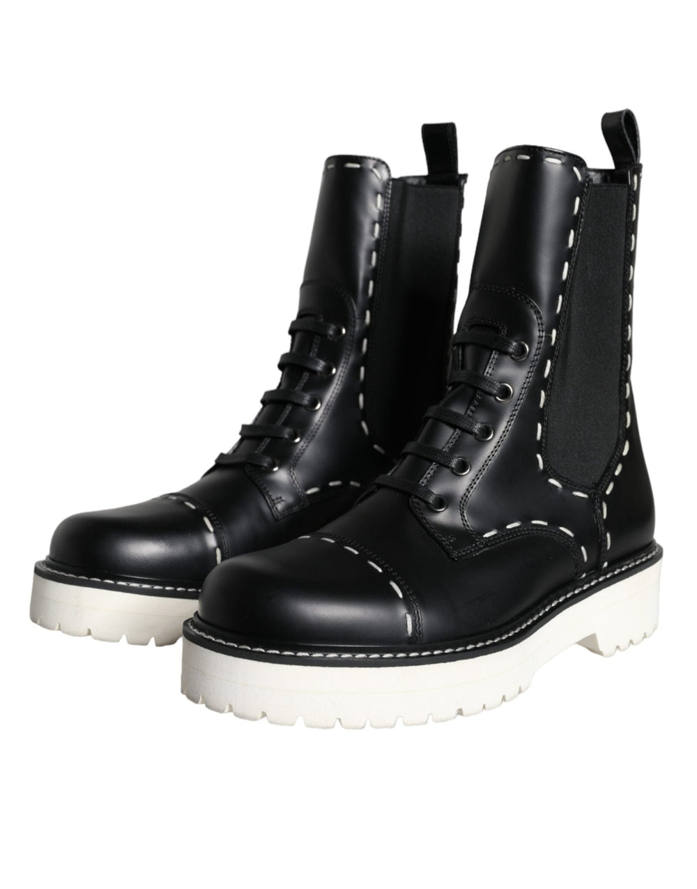 Women’s Dolce & Gabbana Black Leather Combat Mid Calf Boots Shoes