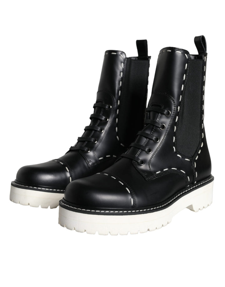 Women’s Dolce &amp; Gabbana Black Leather Combat Mid Calf Boots Shoes