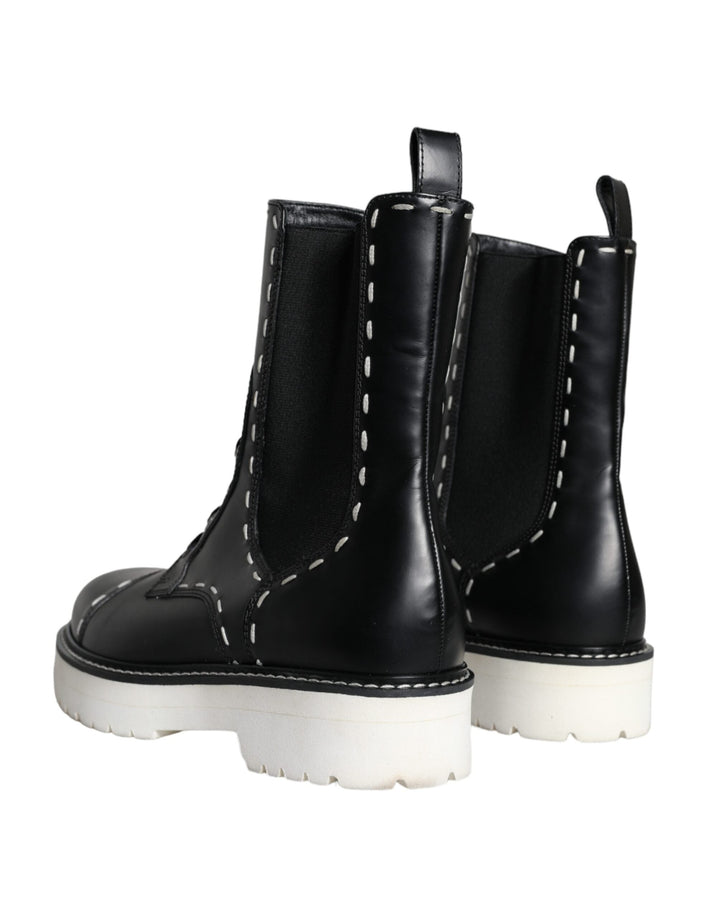 Women’s Dolce &amp; Gabbana Black Leather Combat Mid Calf Boots Shoes