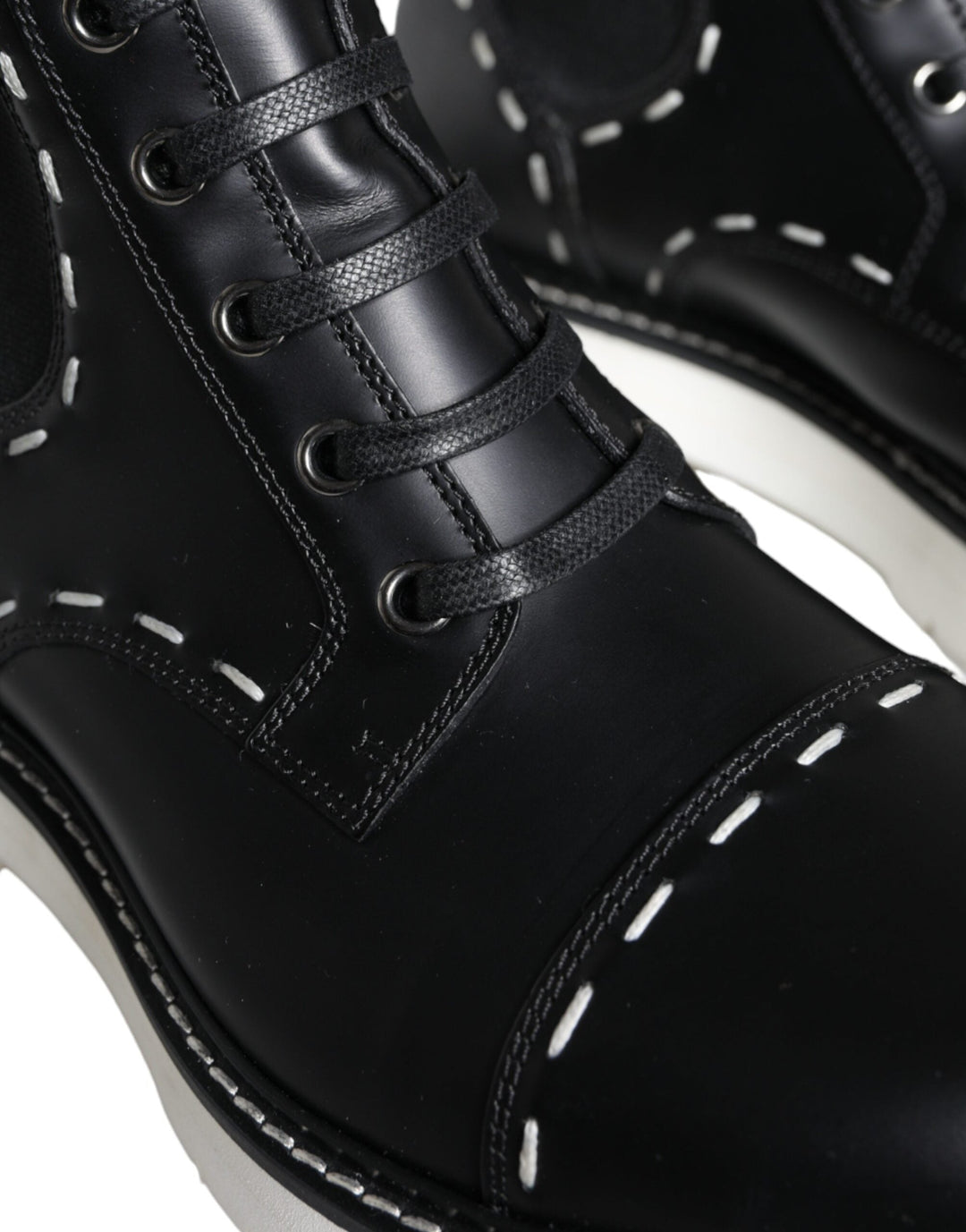 Women’s Dolce &amp; Gabbana Black Leather Combat Mid Calf Boots Shoes