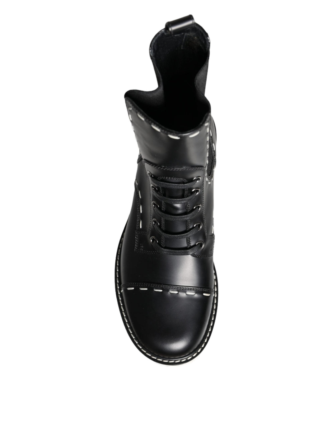 Women’s Dolce &amp; Gabbana Black Leather Combat Mid Calf Boots Shoes