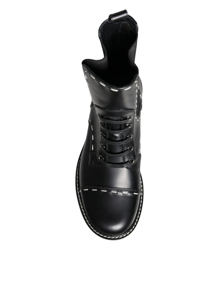 Women’s Dolce &amp; Gabbana Black Leather Combat Mid Calf Boots Shoes