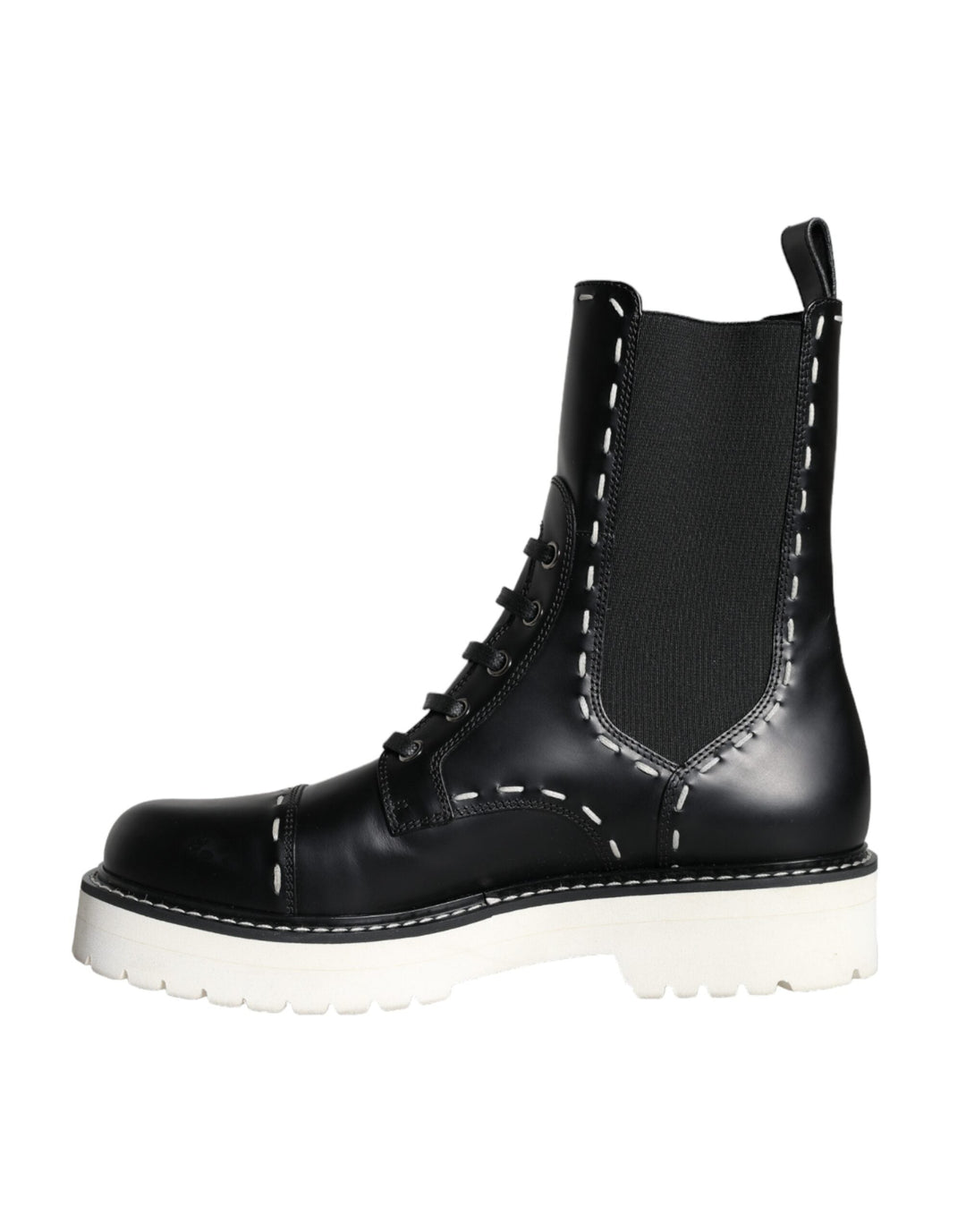 Women’s Dolce &amp; Gabbana Black Leather Combat Mid Calf Boots Shoes