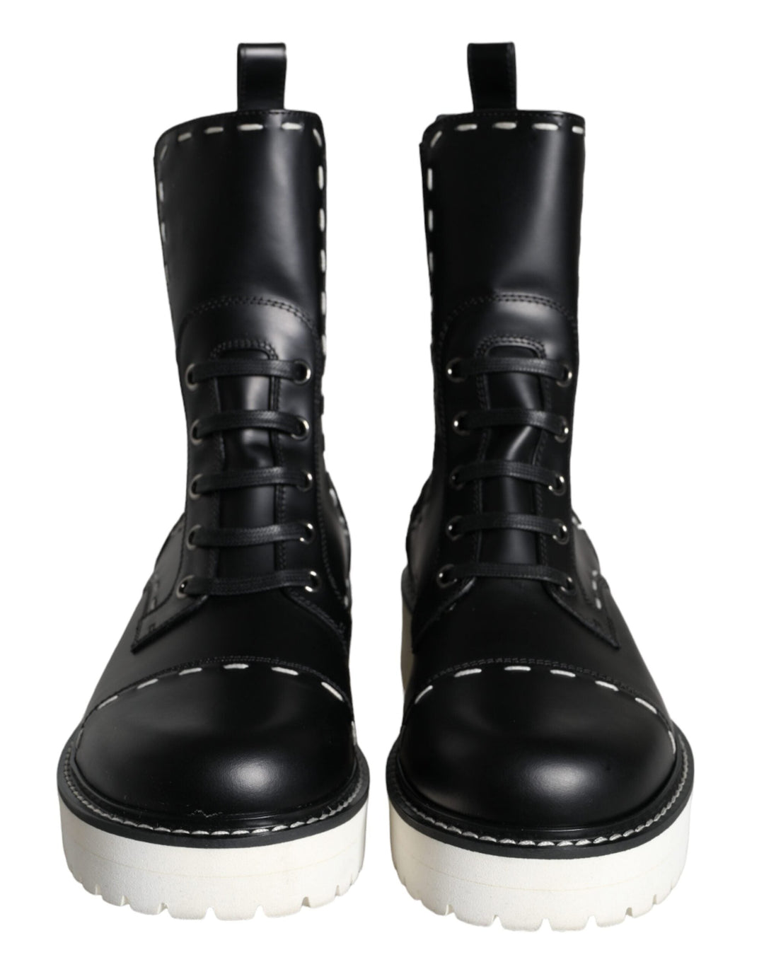 Women’s Dolce &amp; Gabbana Black Leather Combat Mid Calf Boots Shoes