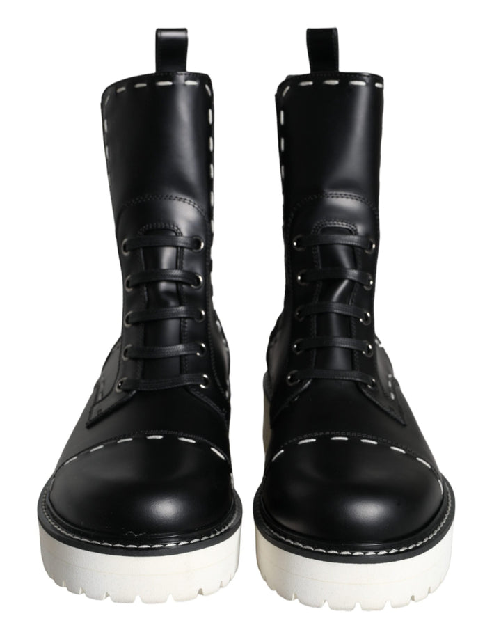 Women’s Dolce &amp; Gabbana Black Leather Combat Mid Calf Boots Shoes