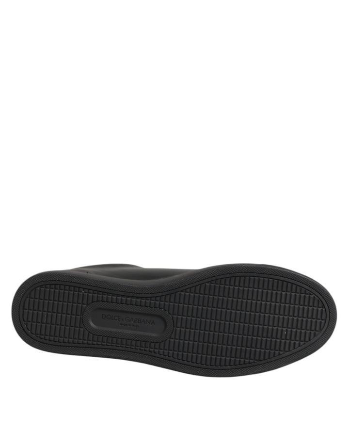 Dolce &amp; Gabbana Black Leather Crystal Heart Low Top Sneakers  Shoes