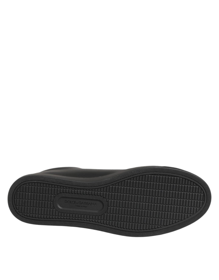 Dolce &amp; Gabbana Black Leather Crystal Heart Sneakers  Shoes
