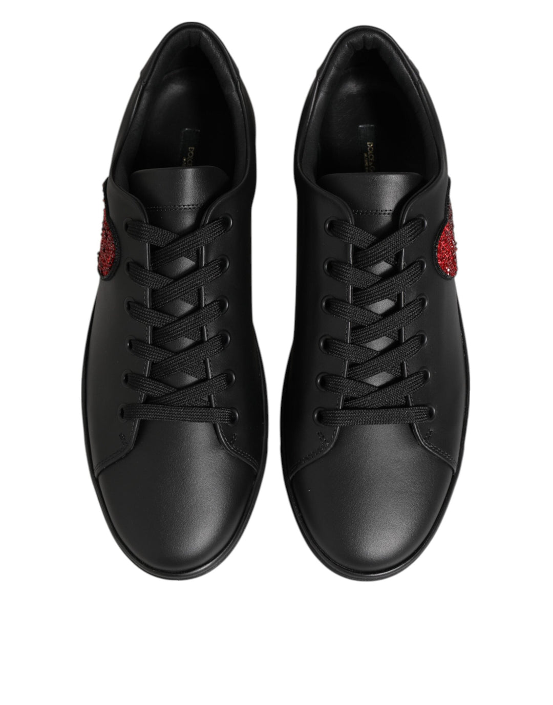 Dolce &amp; Gabbana Black Leather Crystal Heart Sneakers  Shoes
