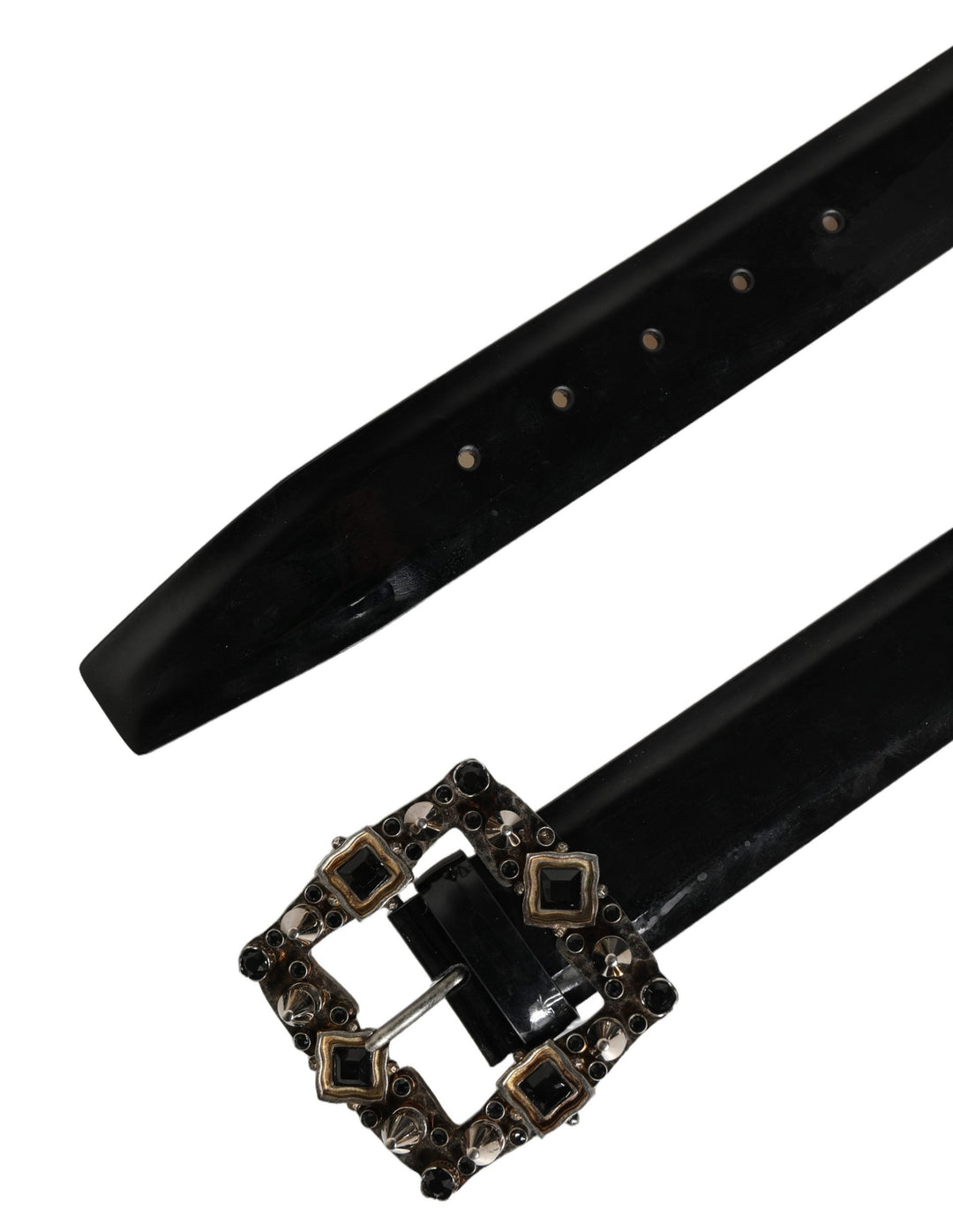 Women’s Dolce &amp; Gabbana Black Leather Crystal Metal Buckle Belt