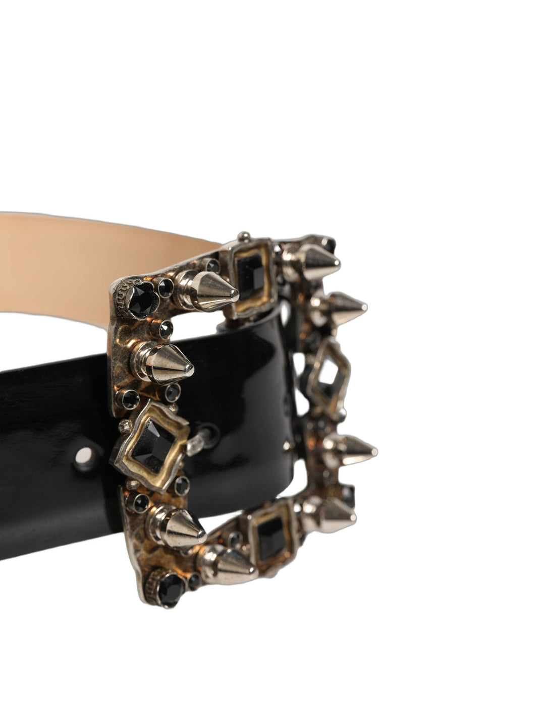 Women’s Dolce &amp; Gabbana Black Leather Crystal Metal Buckle Belt