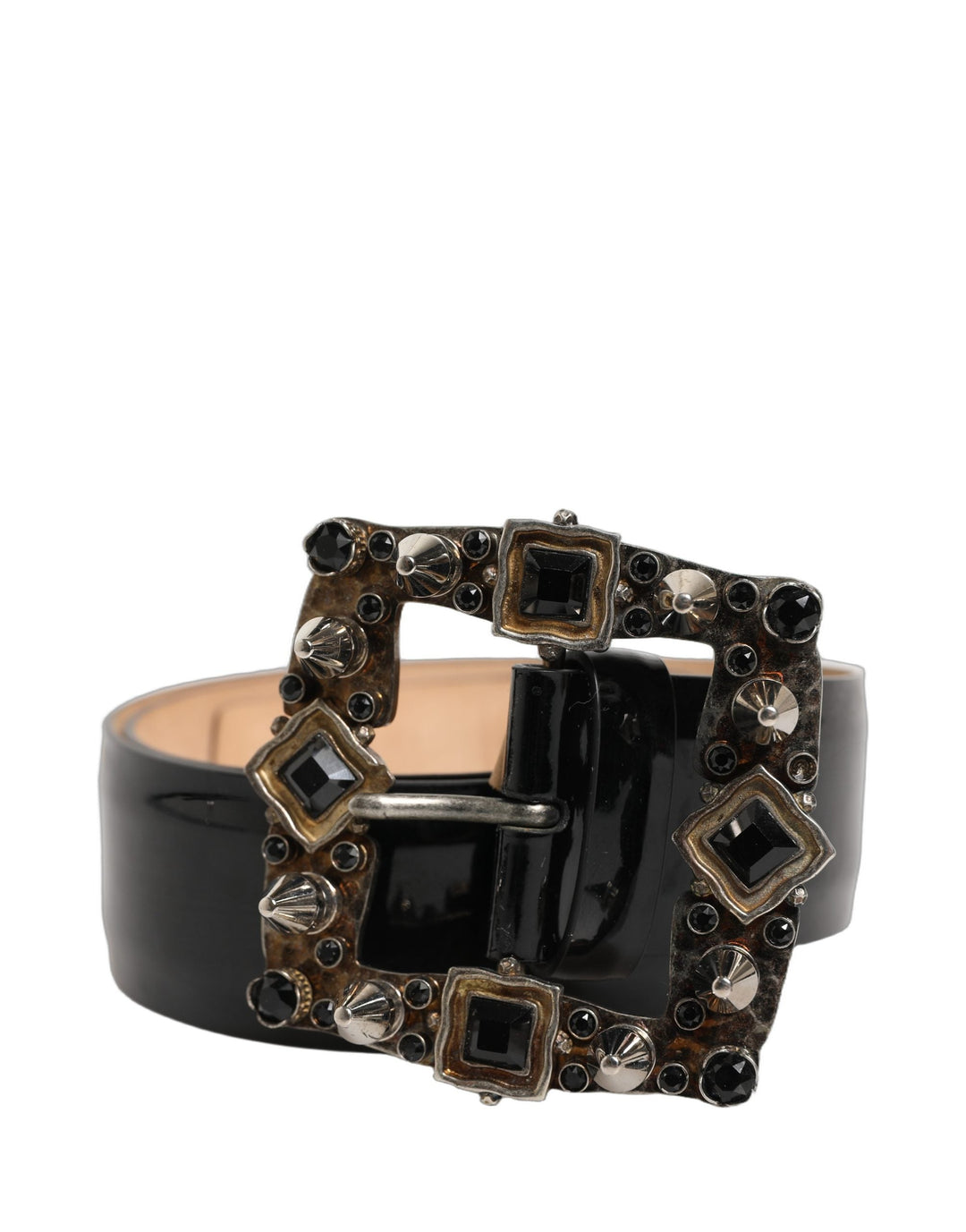 Women’s Dolce &amp; Gabbana Black Leather Crystal Metal Buckle Belt