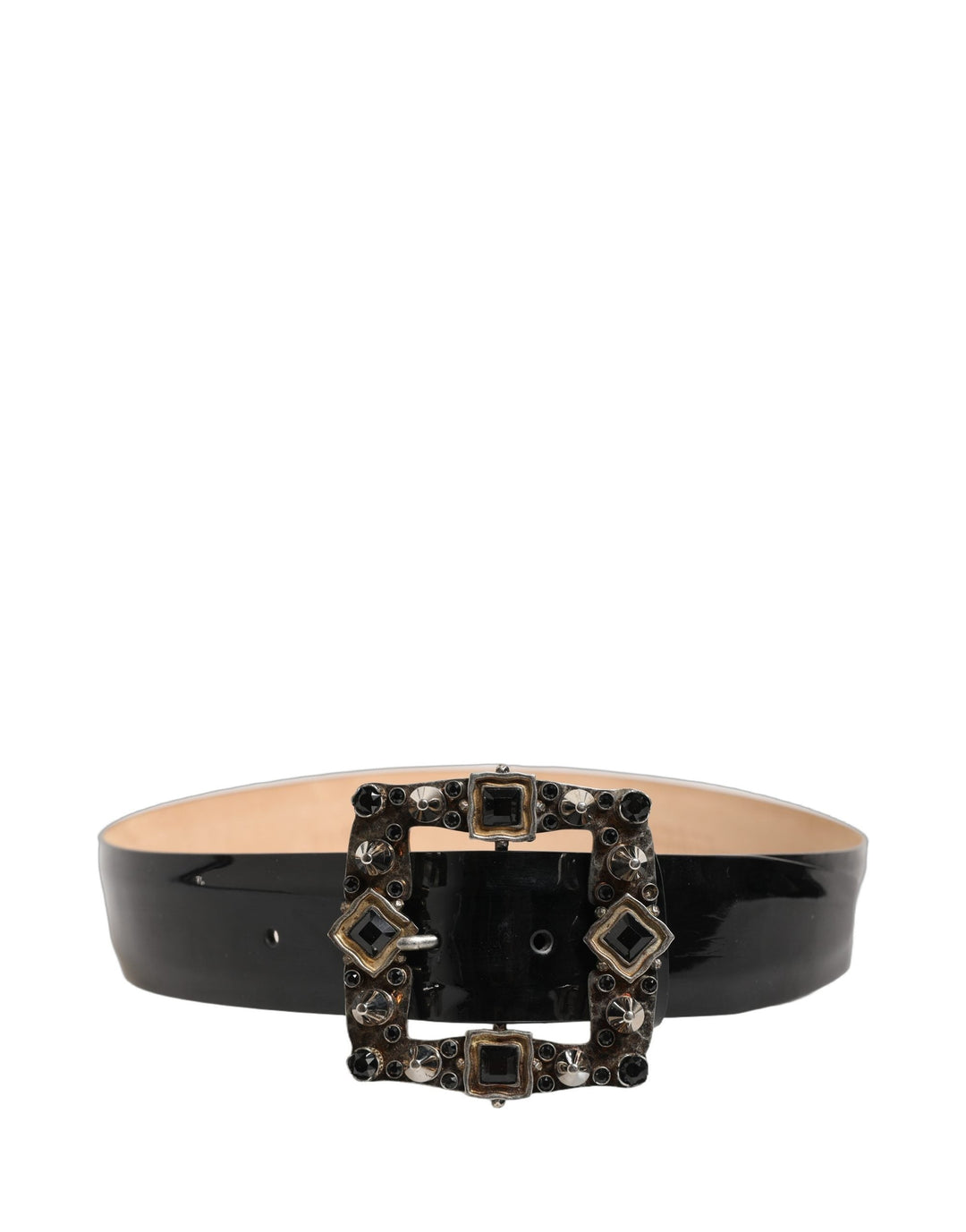 Women’s Dolce &amp; Gabbana Black Leather Crystal Metal Buckle Belt
