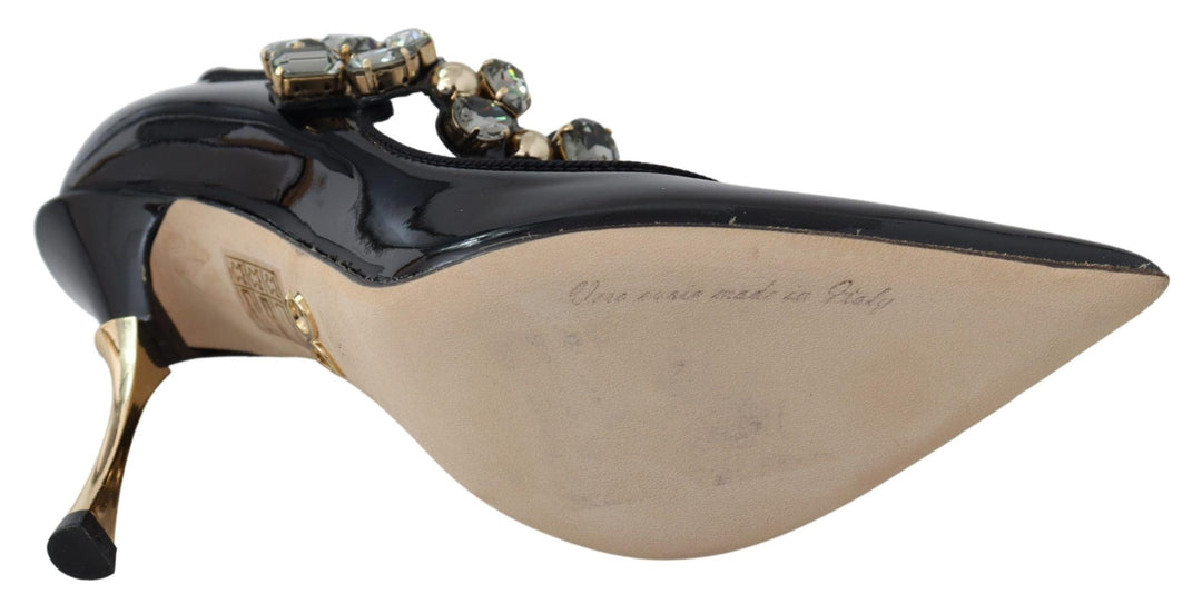 Women’s Dolce & Gabbana Black Leather Crystal Shoes Mary Jane Pumps