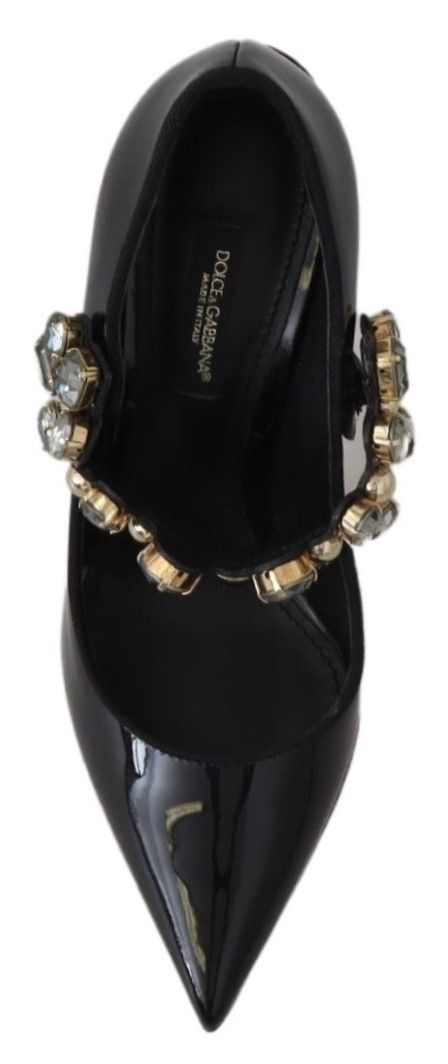 Women’s Dolce & Gabbana Black Leather Crystal Shoes Mary Jane Pumps