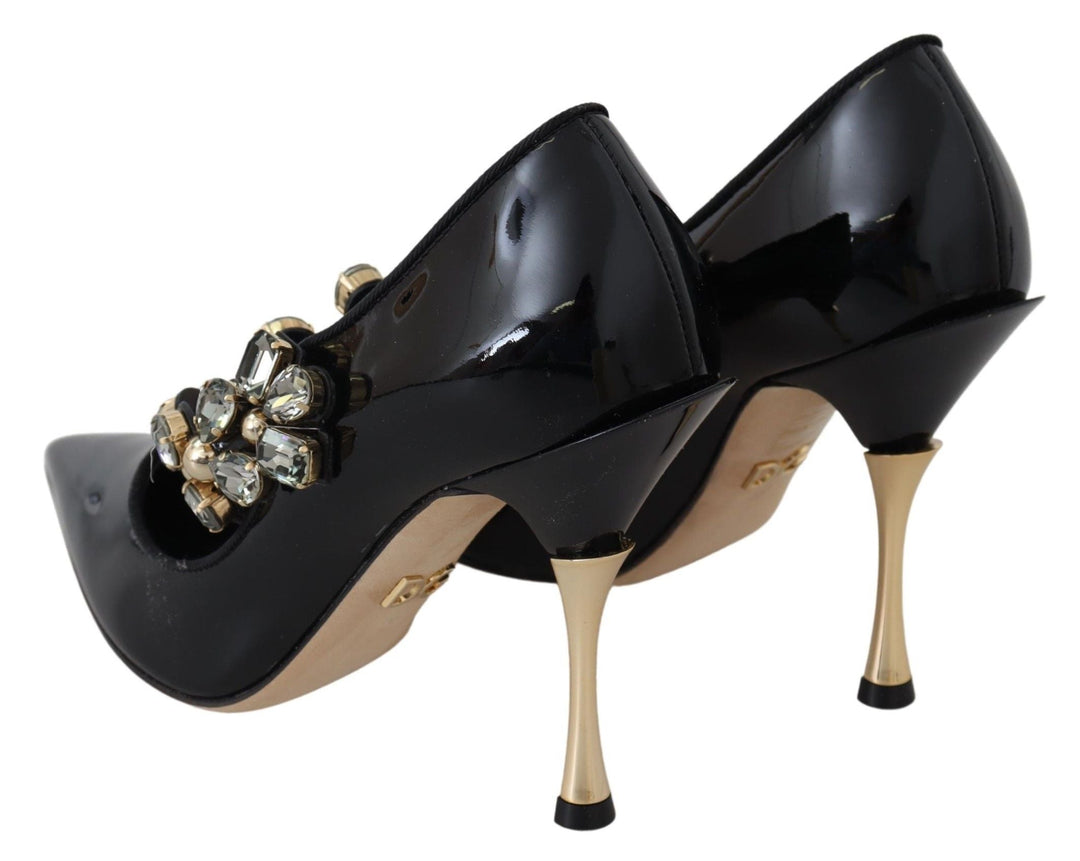 Women’s Dolce &amp; Gabbana Black Leather Crystal Shoes Mary Jane Pumps