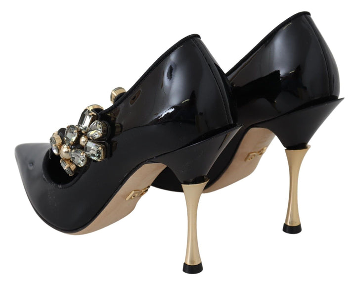 Women’s Dolce &amp; Gabbana Black Leather Crystal Shoes Mary Jane Pumps