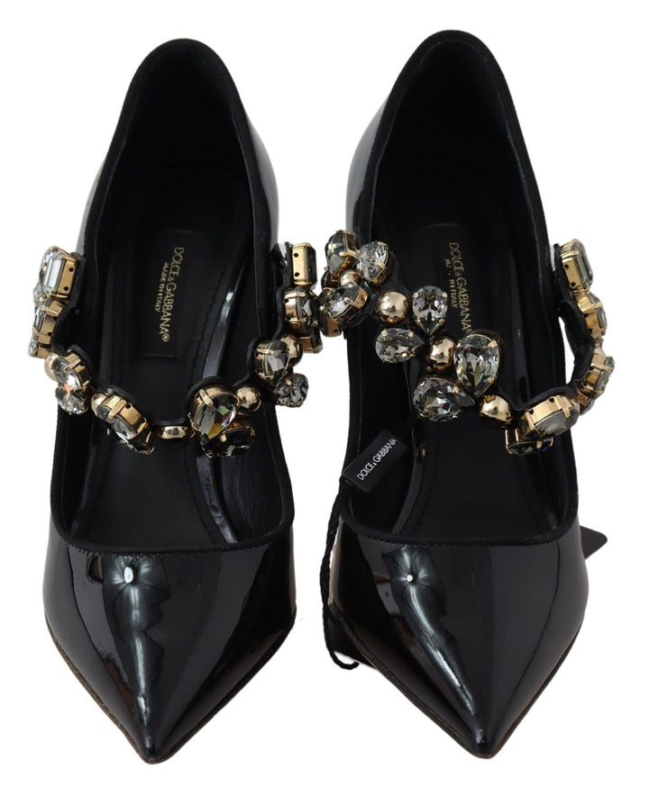 Women’s Dolce &amp; Gabbana Black Leather Crystal Shoes Mary Jane Pumps