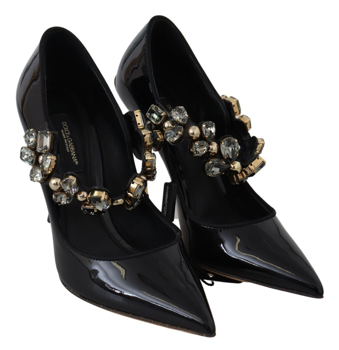 Women’s Dolce &amp; Gabbana Black Leather Crystal Shoes Mary Jane Pumps