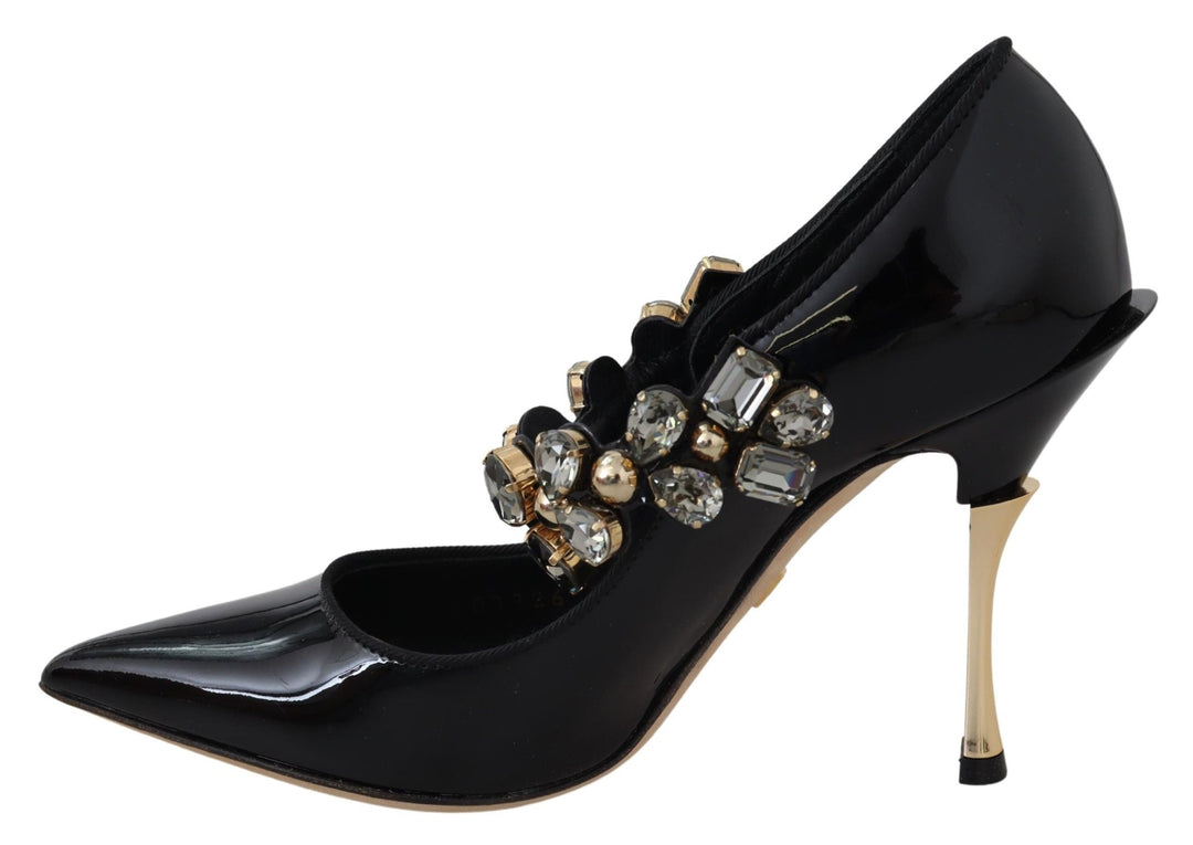 Women’s Dolce &amp; Gabbana Black Leather Crystal Shoes Mary Jane Pumps