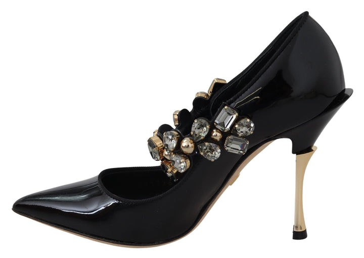 Women’s Dolce &amp; Gabbana Black Leather Crystal Shoes Mary Jane Pumps