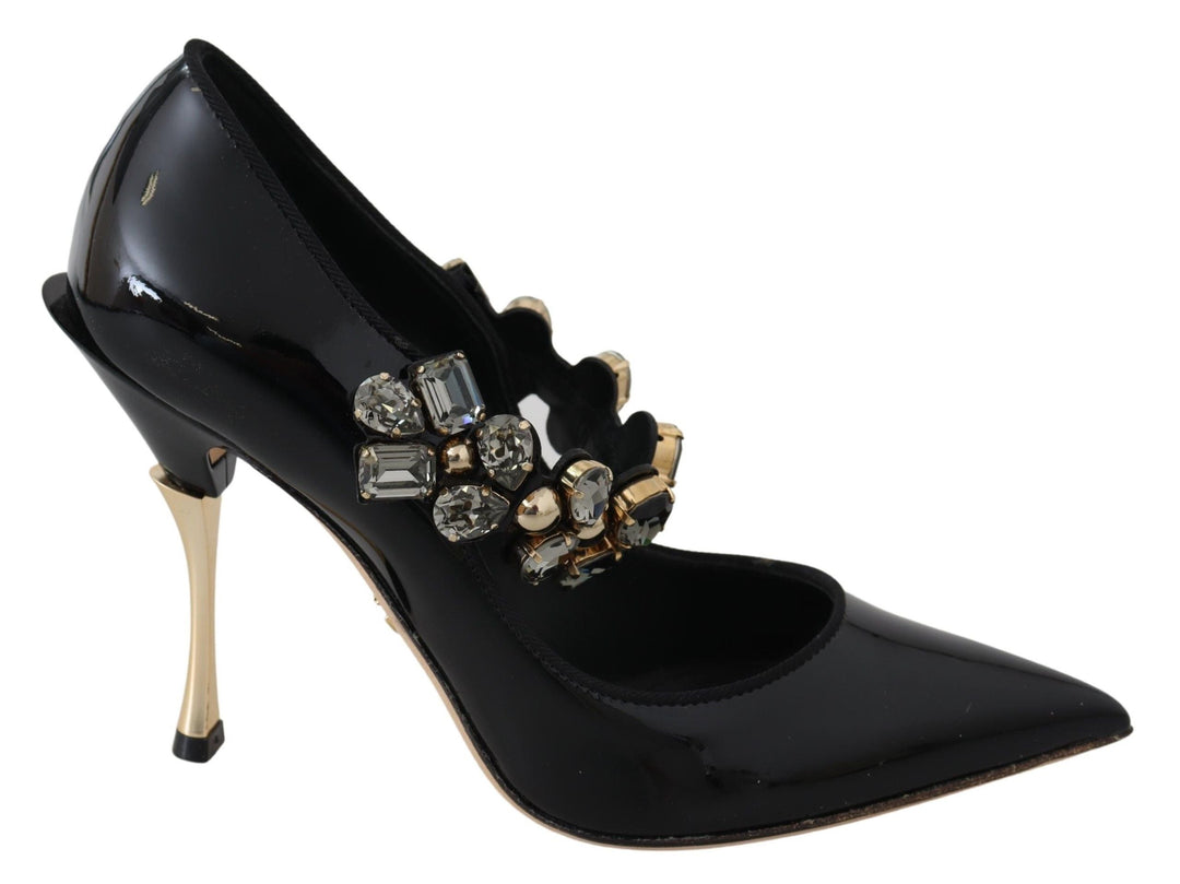 Women’s Dolce &amp; Gabbana Black Leather Crystal Shoes Mary Jane Pumps