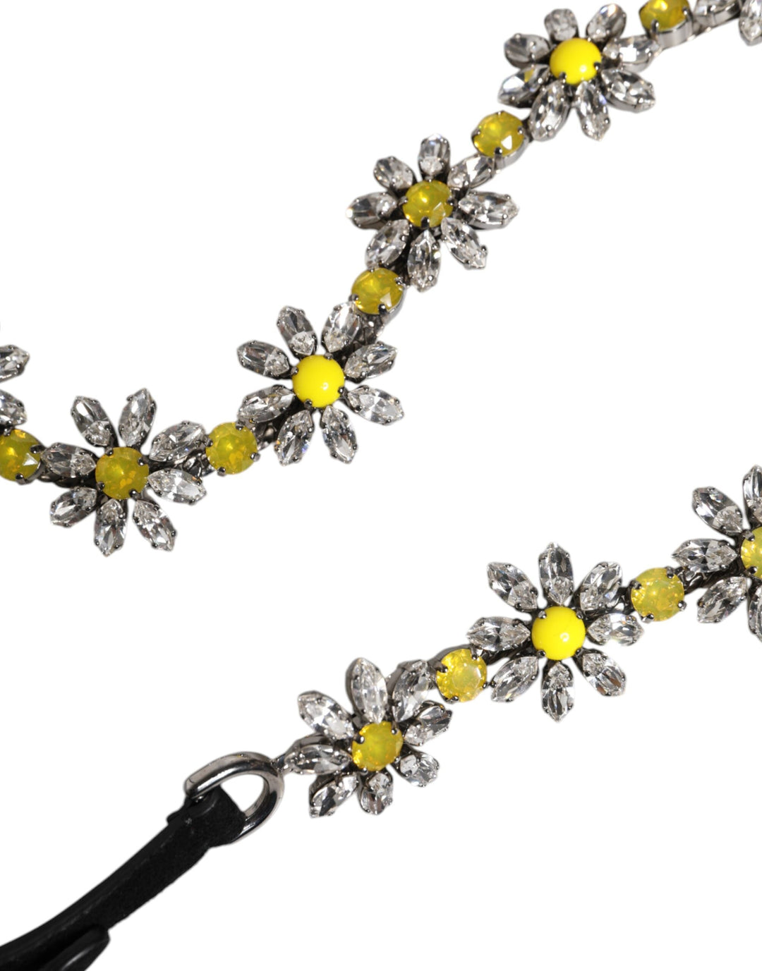 Women’s Dolce &amp; Gabbana Black Leather Daisy Crystal Embellish Waist Belt