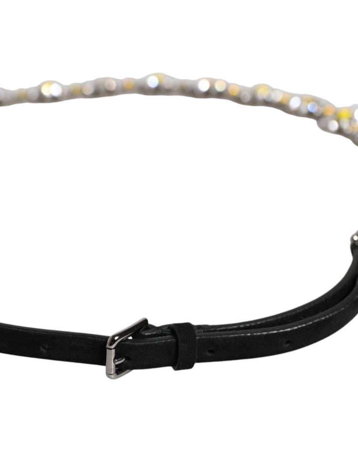 Women’s Dolce &amp; Gabbana Black Leather Daisy Crystal Embellish Waist Belt