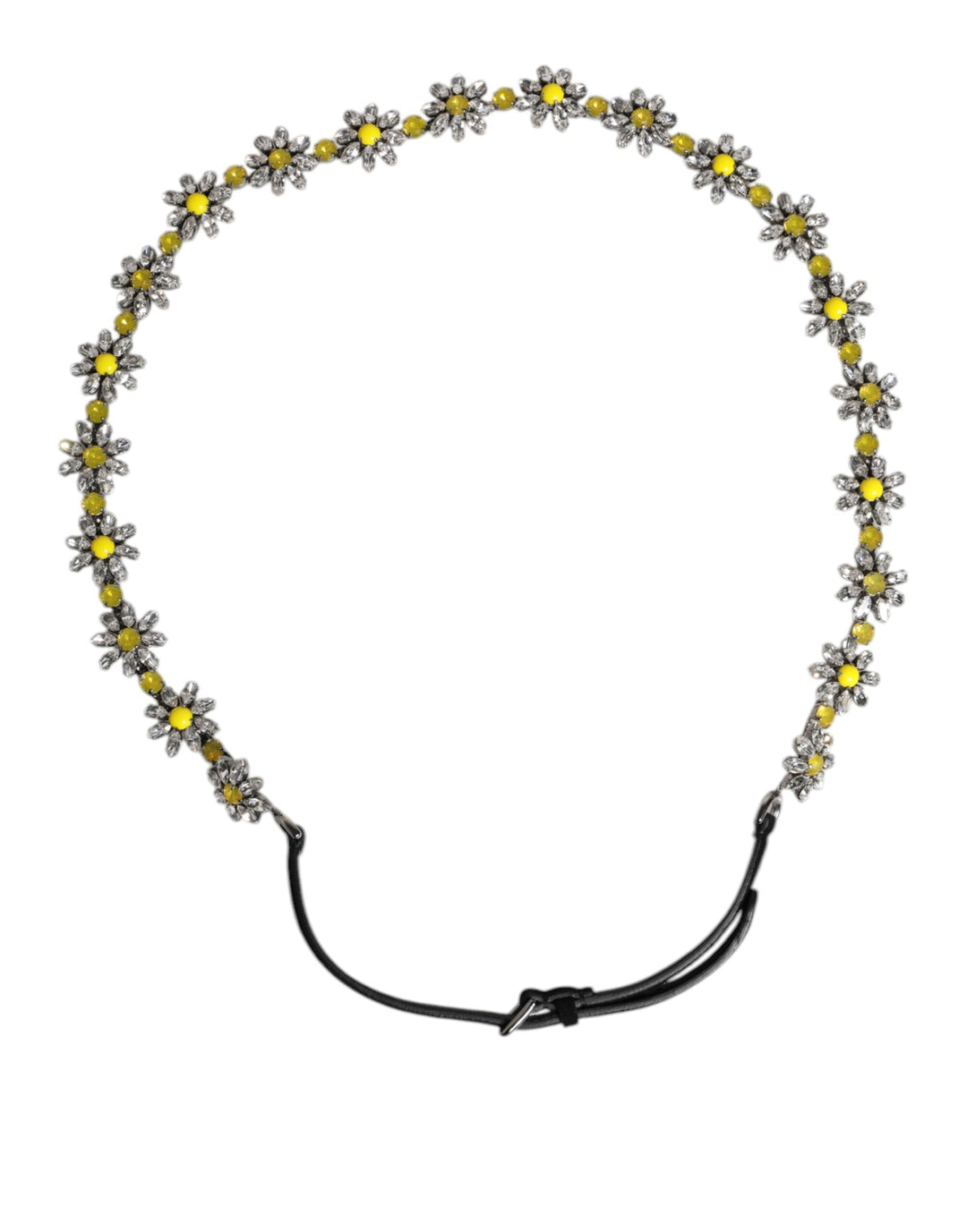 Women’s Dolce &amp; Gabbana Black Leather Daisy Crystal Embellish Waist Belt