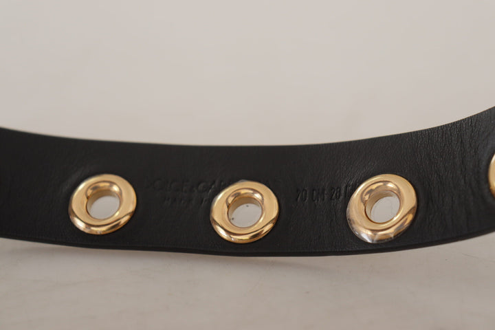 Women’s Dolce &amp; Gabbana Black Leather Eyelet Silver Tone Metal Buckle Belt