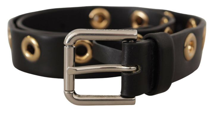 Women’s Dolce &amp; Gabbana Black Leather Eyelet Silver Tone Metal Buckle Belt