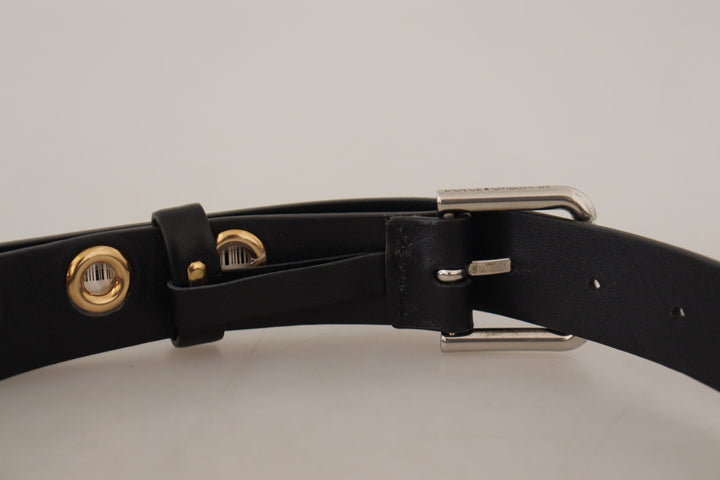 Women’s Dolce &amp; Gabbana Black Leather Eyelet Silver Tone Metal Buckle Belt