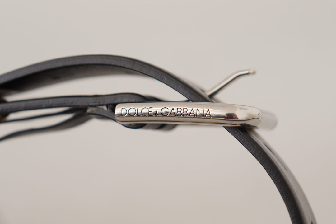 Women’s Dolce &amp; Gabbana Black Leather Eyelet Silver Tone Metal Buckle Belt